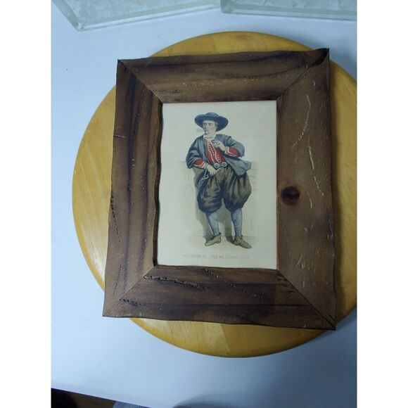 Antique Print 1823-1860 "Pecheur de lile de Schokland" in a Worm Hole Frame - Picture 3 of 10